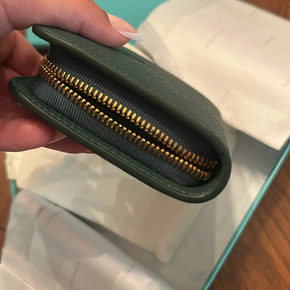 Tiffany & Co. Green Waves and Gold Zippered Wallet